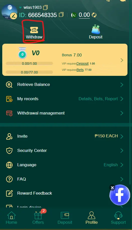 K6Club Game Withdrawal Page Image by APK Referral