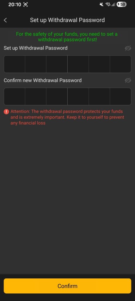 58Q Game withdrawal interface displaying amount entry field and registered bank or mobile wallet details